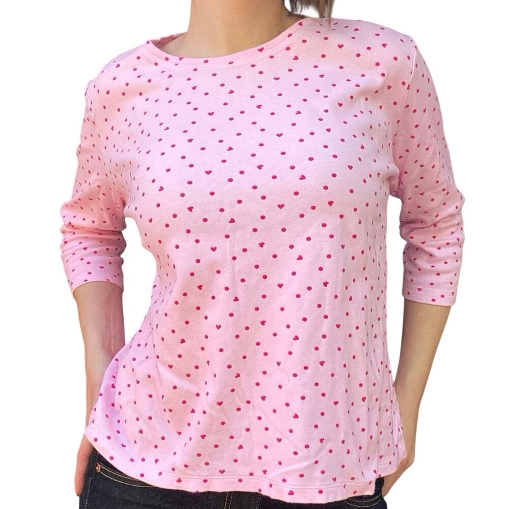 Heart Polka Dot All Over Print Pink & Red 100 Cotton Soft Girl Minimalist Tee- M - Picture 7 of 9